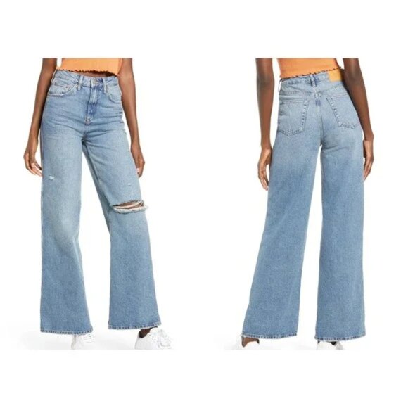 Urban Outfitters BDG Puddle Distressed Super High Waist Wide Leg Jeans Size 29W - Picture 1 of 15